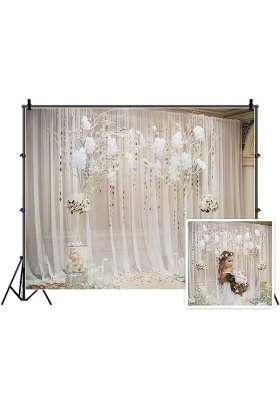 Aofoto 10x8ft White Tulle Wedding Ceremony Backdrop Curtain with Flowers Engagement Bridal Shower Photography