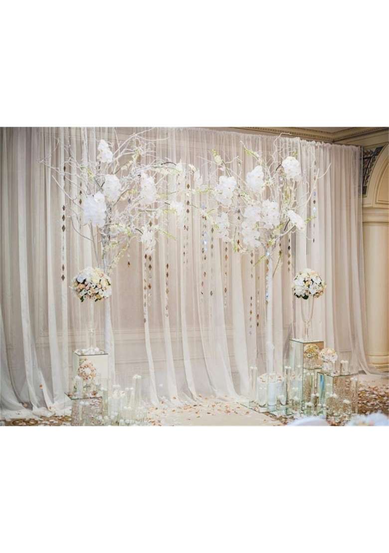 Aofoto 10x8ft White Tulle Wedding Ceremony Backdrop Curtain with Flowers Engagement Bridal Shower Photography - Indya