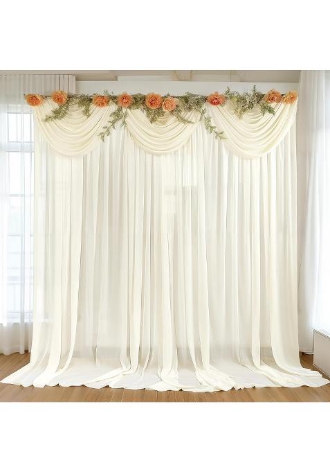 Wish Care Ivory Drapes Wrinkle Free Sheer Chiffon Fabric Photo Background Panels for Wedding Arch Party