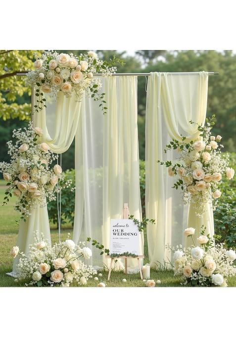 Partisky Wedding Arch Draping Fabric 2 Panels 18Ft Ivory Sheer Backdrop Curtain Chiffon Fabric Drapery Voile