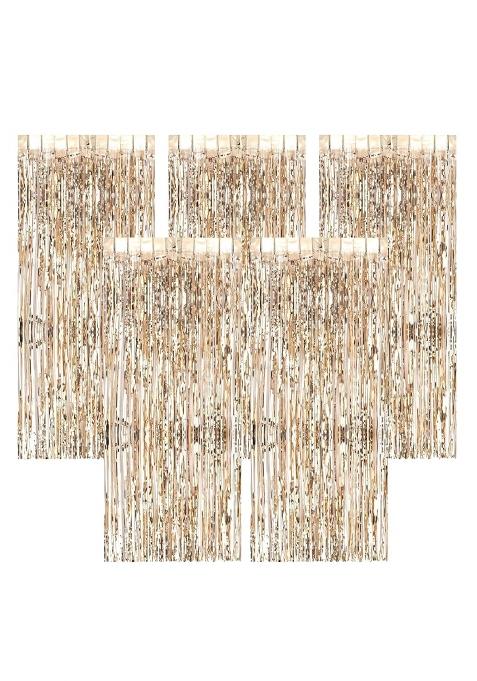 Aibaobao Metallic Tinsel Foil Fringe Curtains 5Pcs 3Ft X 6 Point 6Ft Glitter Curtains