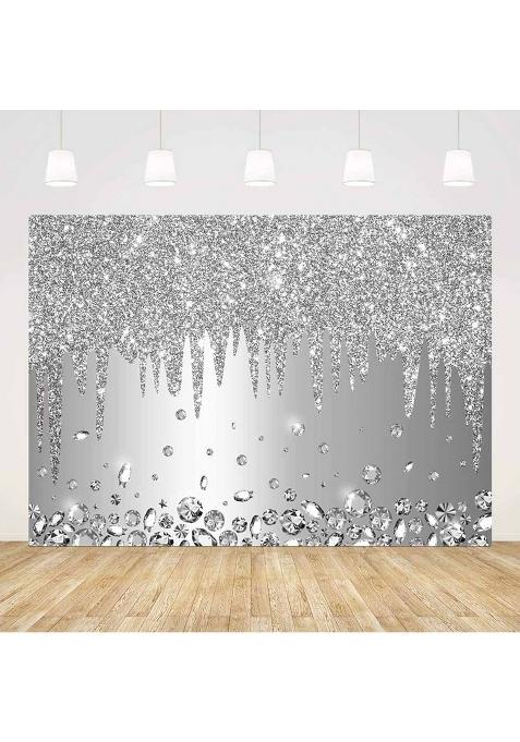 Aibiin Ablin 7x5ft Silver Backdrop Dripping Glitter Crystal Diamond Silver Happy Birthday Party Bridal Shower