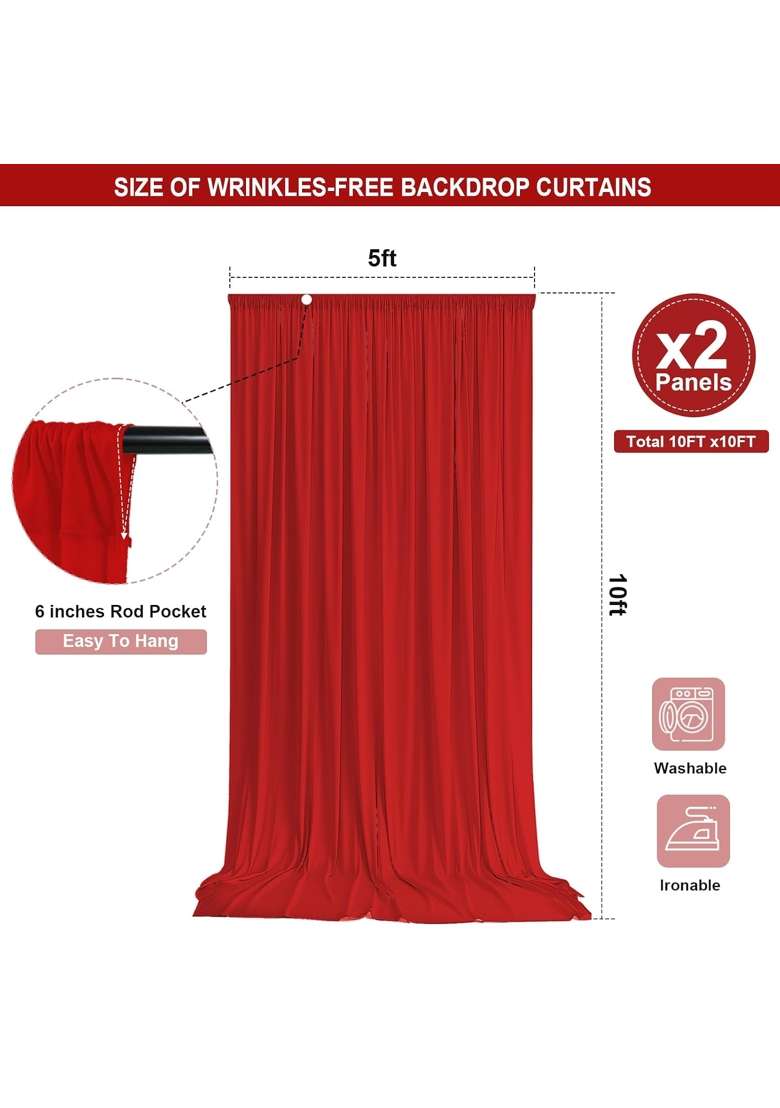 Haefoo Red Backdrop Curtain 10x10FT Back Drop Curtains for Parties Wrinkle Free Soft Polyester Photo Backdrop - Indya