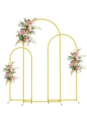 Wokceer Wedding Arch Backdrop Stand 6Ft 5Ft 4Ft Gold Metal Arch Backdrop Stand for Wedding Ceremony Set of 3