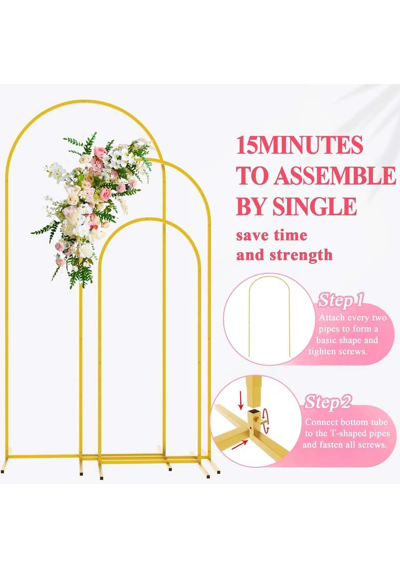 Wokceer Wedding Arch Backdrop Stand 6Ft 5Ft 4Ft Gold Metal Arch Backdrop Stand for Wedding Ceremony Set of 3 - Indya