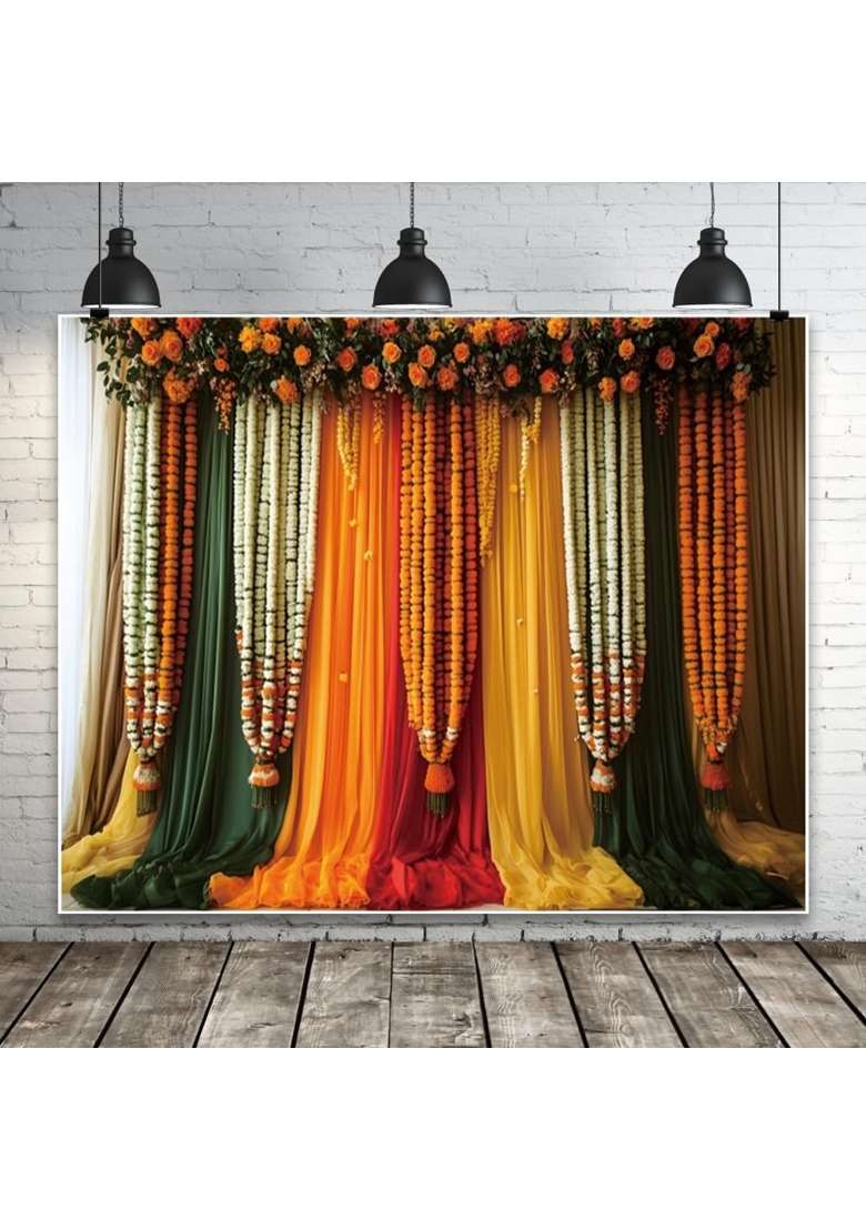 Lexfvpoo 10x8ft India Pooja Traditional Backdrop Colorful Curtains Floral Indian Photography Background Puja - Indya