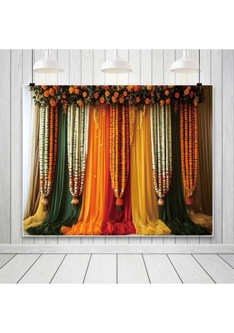 Lexfvpoo 10x8ft India Pooja Traditional Backdrop Colorful Curtains Floral Indian Photography Background Puja - Indya