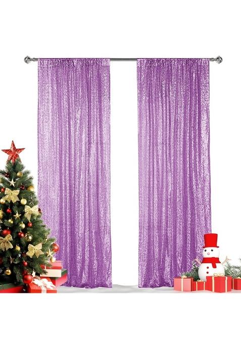 Hahuho Lavender Sequin Backdrop Curtain 2Pcs 2FTx8FT Glitter Backdrop Curtain for Parties Christmas Wedding