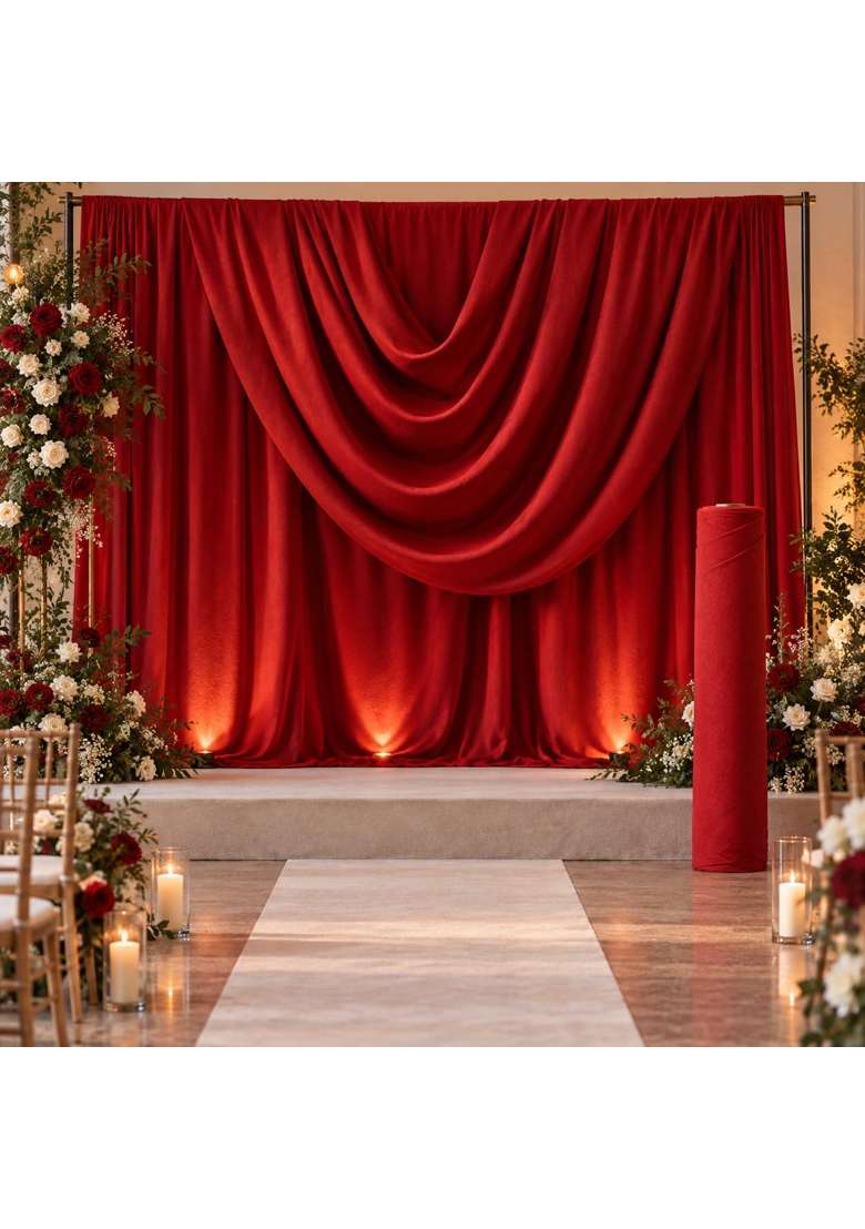 Myaddiction Wine Red Velvet Backdrop Fabric for Wedding Engagement Party Decoration Bright Red 10M - Indya