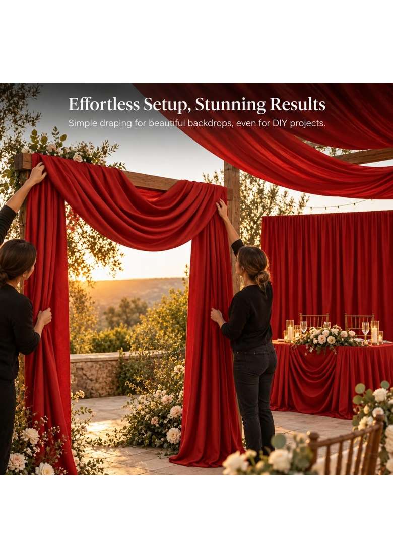 Myaddiction Wine Red Velvet Backdrop Fabric for Wedding Engagement Party Decoration Bright Red 10M - Indya