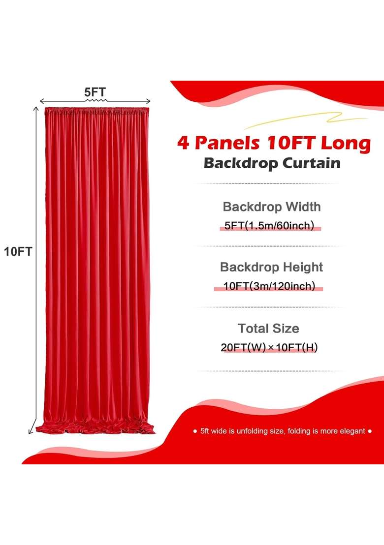 Nssonben 20Ft X 10Ft Wrinkle Free for Parties 4 Panels 5 10Ft Silky Polyester Red Photo Backdrop Drapes Back - Indya