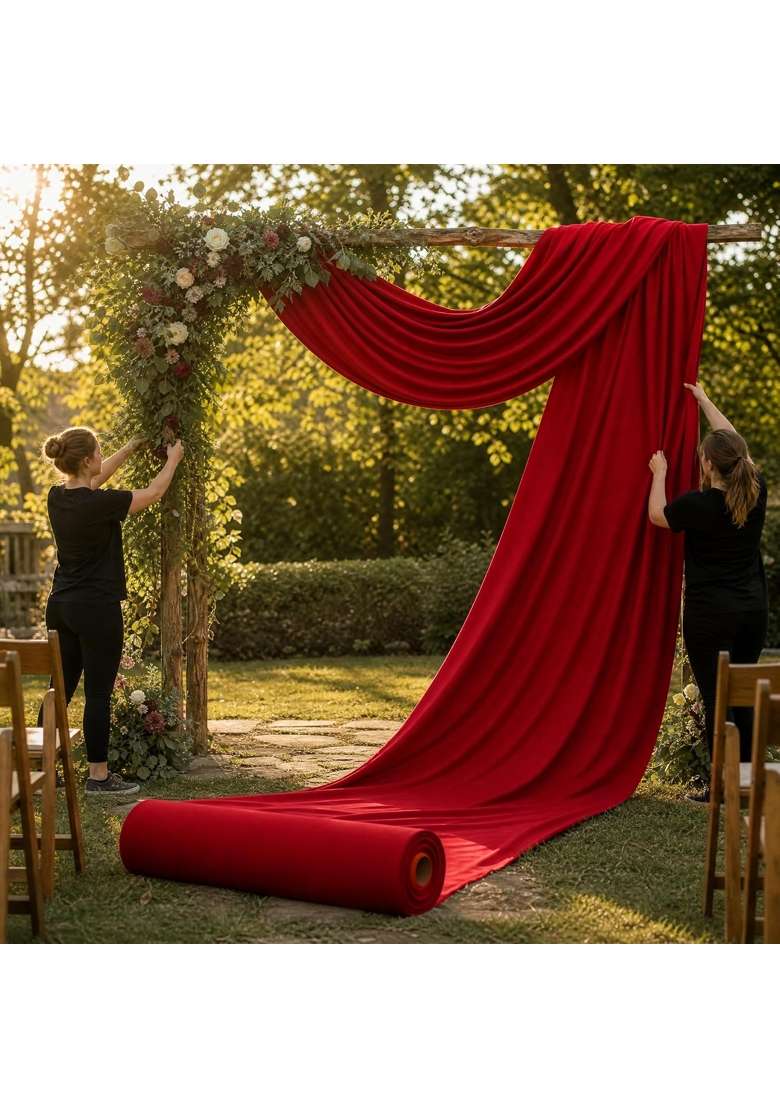 Myaddiction Wine Red Velvet Backdrop Fabric for Wedding Engagement Party Decoration Bright Red 20M - Indya