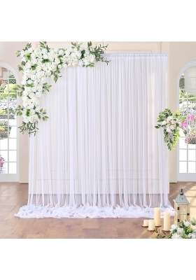 Tao Ge 10Ft X 10Ft White Sheer Tulle Backdrop Curtains for Party Wedding Wrinkle Free Curtain Backdrops Drapes