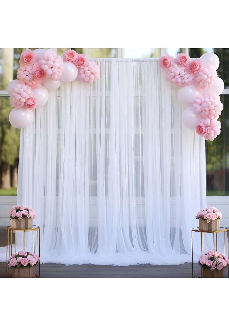 Tao Ge 10Ft X 10Ft White Sheer Tulle Backdrop Curtains for Party Wedding Wrinkle Free Curtain Backdrops Drapes - Indya