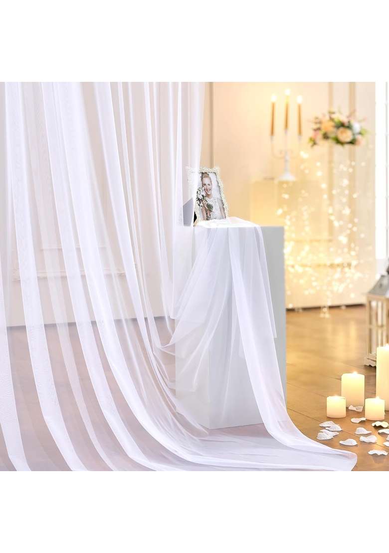 Tao Ge 10Ft X 10Ft White Sheer Tulle Backdrop Curtains for Party Wedding Wrinkle Free Curtain Backdrops Drapes - Indya