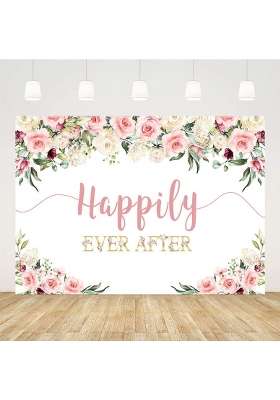 Aibiin 7x5ft Happily Ever After Backdrop for Wedding Pink Rose Gold Flowers Photography Background Wedding