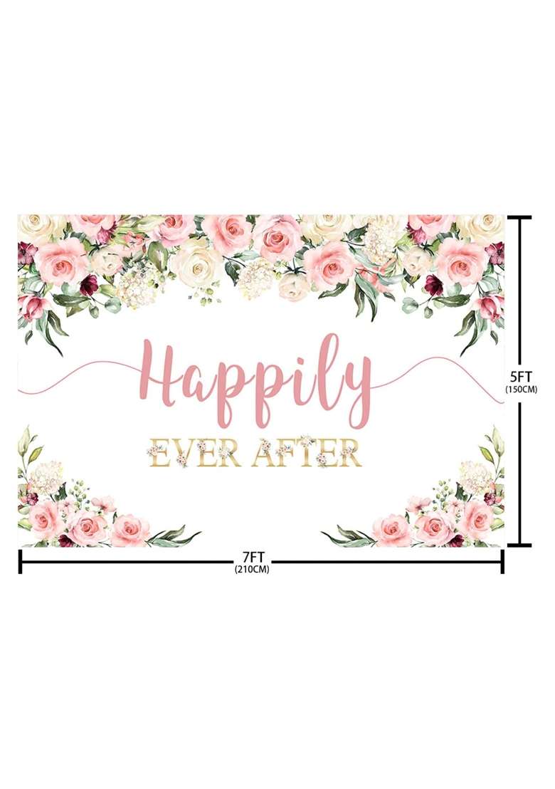 Aibiin 7x5ft Happily Ever After Backdrop for Wedding Pink Rose Gold Flowers Photography Background Wedding - Indya
