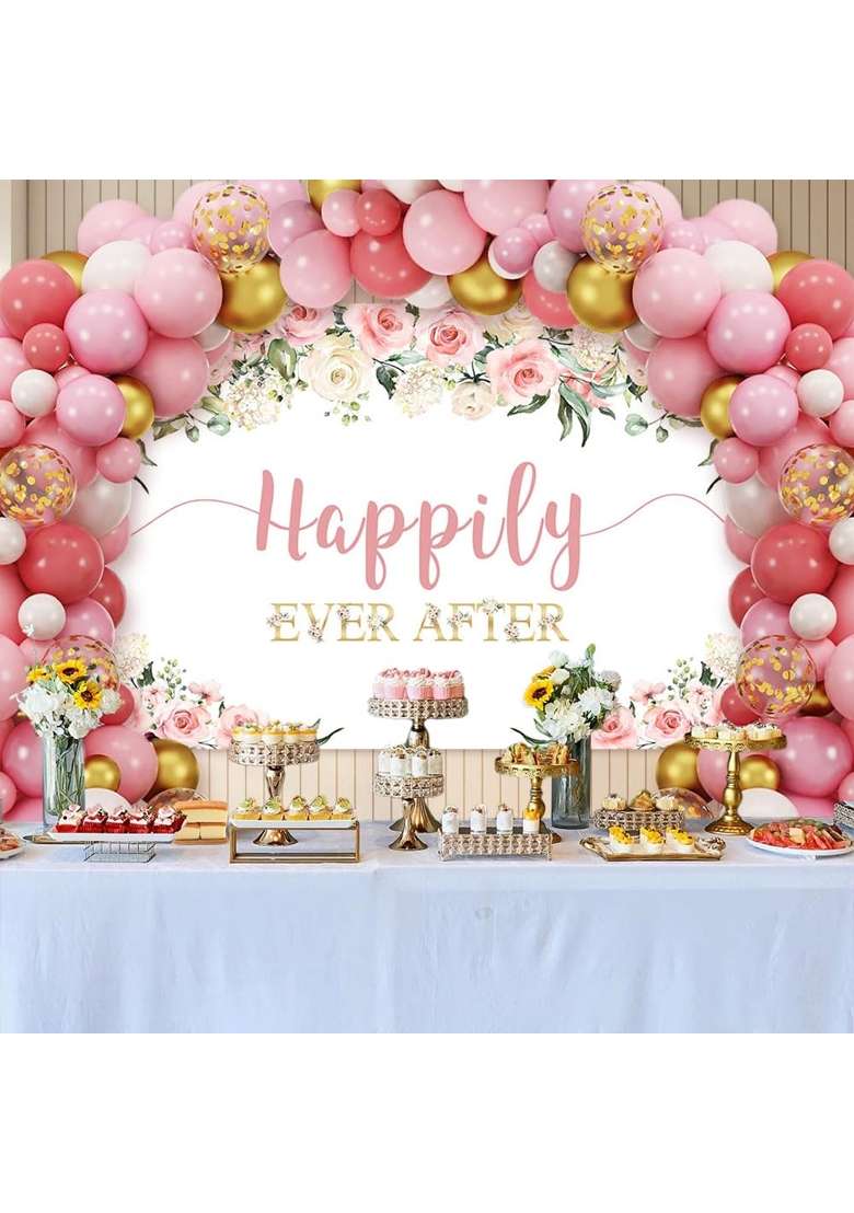 Aibiin 7x5ft Happily Ever After Backdrop for Wedding Pink Rose Gold Flowers Photography Background Wedding - Indya