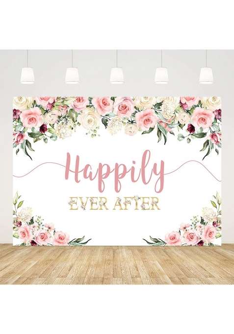 Aibiin 7x5ft Happily Ever After Backdrop for Wedding Pink Rose Gold Flowers Photography Background Wedding