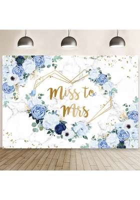 Aibiin 10x7ft Miss to Mrs Floral Backdrop for Bridal Shower Blue and White Flowers Photography Background