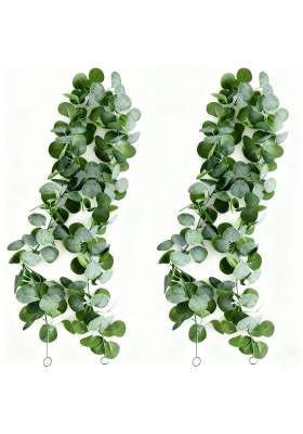 Hhdatc 2Pcs Artificial Eucalyptus Garland Fake Silk Leaves Vines Greenery Garland Stems for Wedding Backdrops