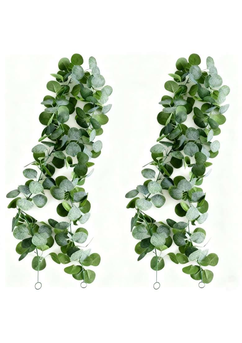 Hhdatc 2Pcs Artificial Eucalyptus Garland Fake Silk Leaves Vines Greenery Garland Stems for Wedding Backdrops - Indya