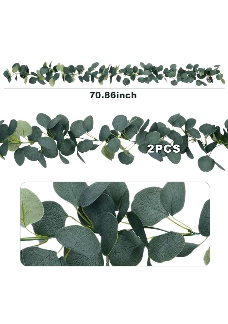 Hhdatc 2Pcs Artificial Eucalyptus Garland Fake Silk Leaves Vines Greenery Garland Stems for Wedding Backdrops - Indya