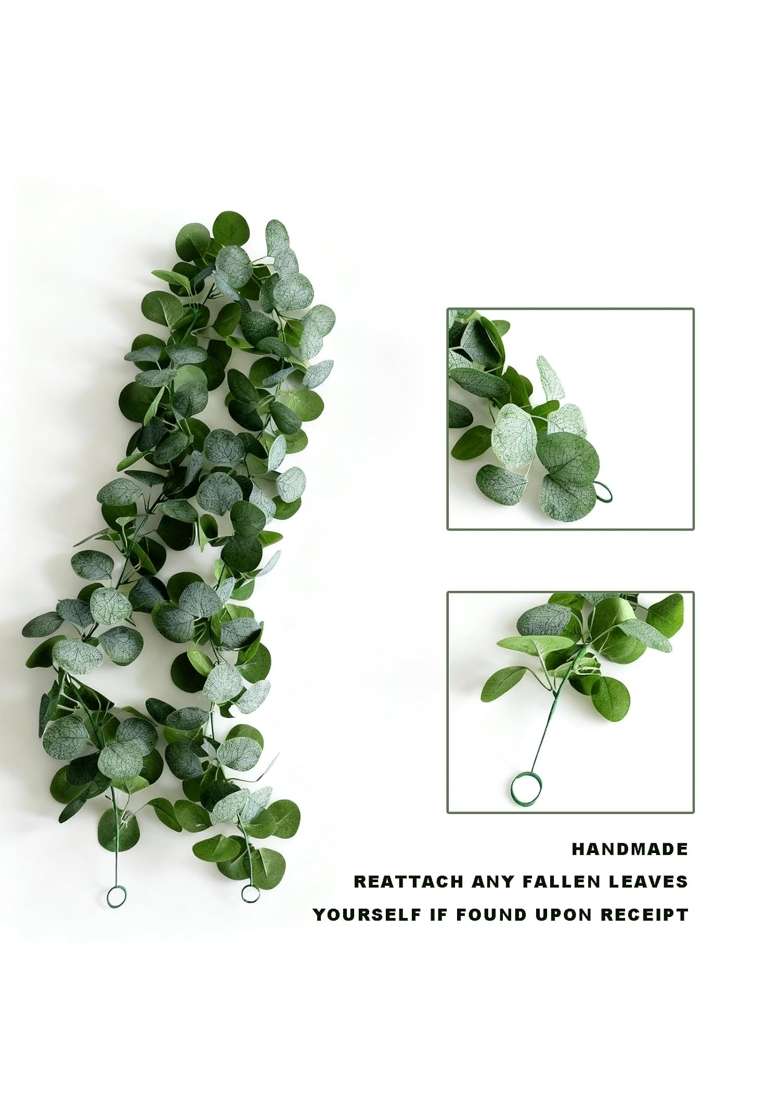 Hhdatc 2Pcs Artificial Eucalyptus Garland Fake Silk Leaves Vines Greenery Garland Stems for Wedding Backdrops - Indya