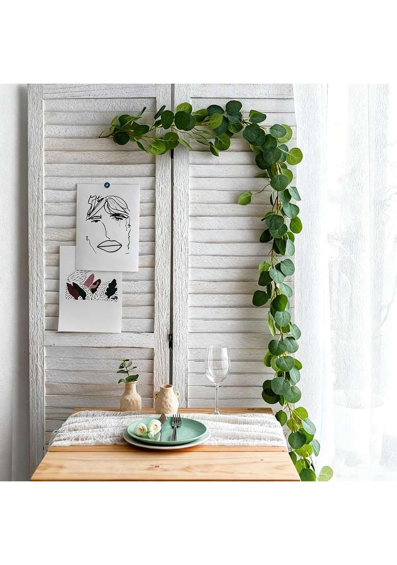 Hhdatc 2Pcs Artificial Eucalyptus Garland Fake Silk Leaves Vines Greenery Garland Stems for Wedding Backdrops - Indya