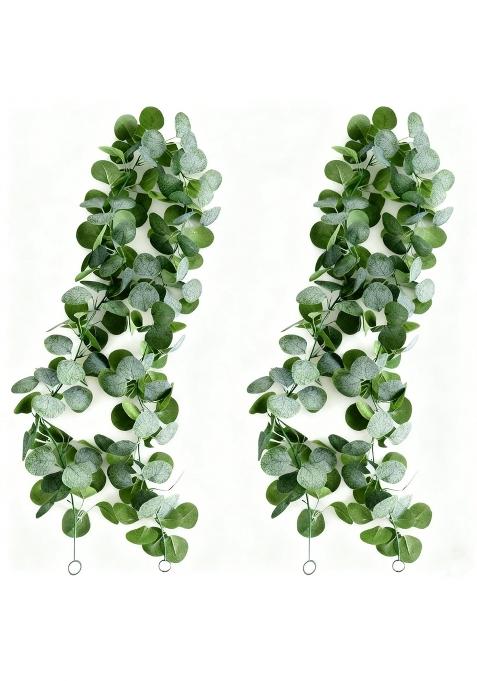 Hhdatc 2Pcs Artificial Eucalyptus Garland Fake Silk Leaves Vines Greenery Garland Stems for Wedding Backdrops