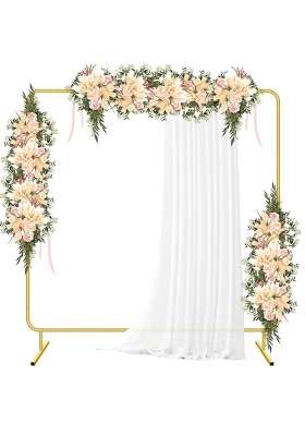Mercijzyasang Metal Wedding Arch Backdrop Stand for Parties 6 Point 6Ft Gold Balloon Arch Square Frame Kit