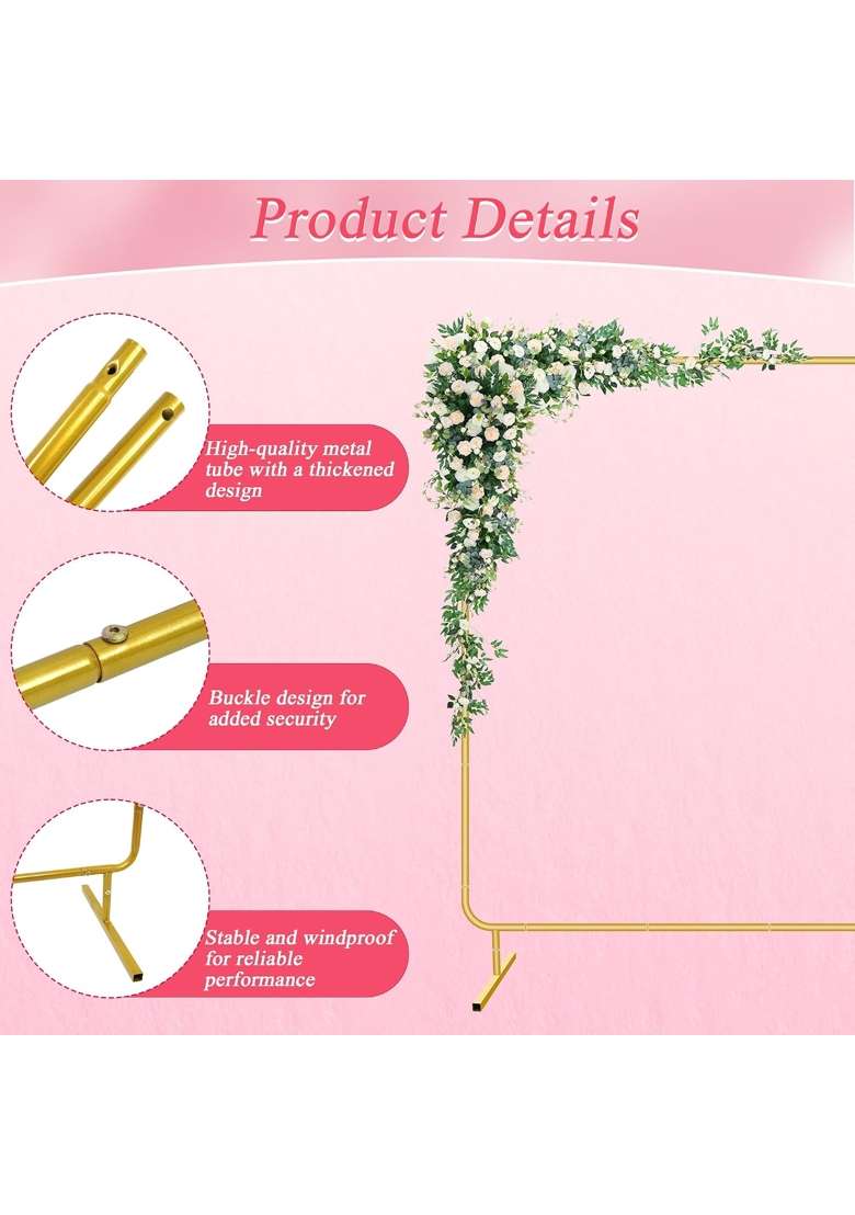 Mercijzyasang Metal Wedding Arch Backdrop Stand for Parties 6 Point 6Ft Gold Balloon Arch Square Frame Kit - Indya