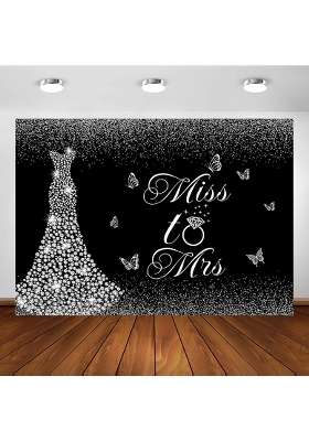 Avezano Miss to Mrs Bridal Shower Backdrop Black Silver Diamond Wedding Dress Bridal Shower Party Decorations