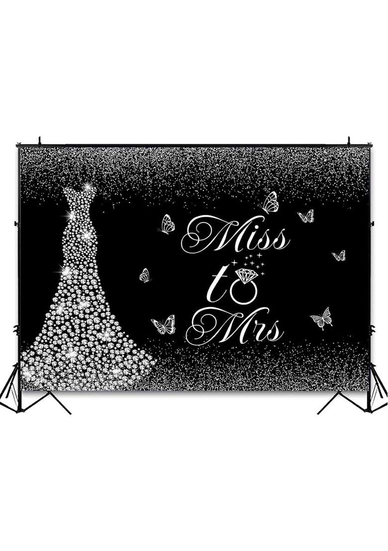 Avezano Miss to Mrs Bridal Shower Backdrop Black Silver Diamond Wedding Dress Bridal Shower Party Decorations - Indya