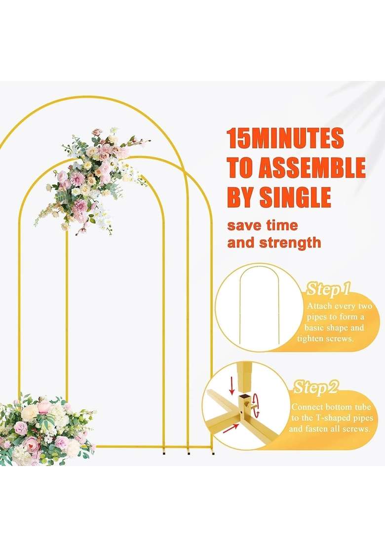 MPS MY Party Suppliers Arch Backdrop Stand Golden Backdrop Stand for Wedding Birthday Party Set of 3 - Indya