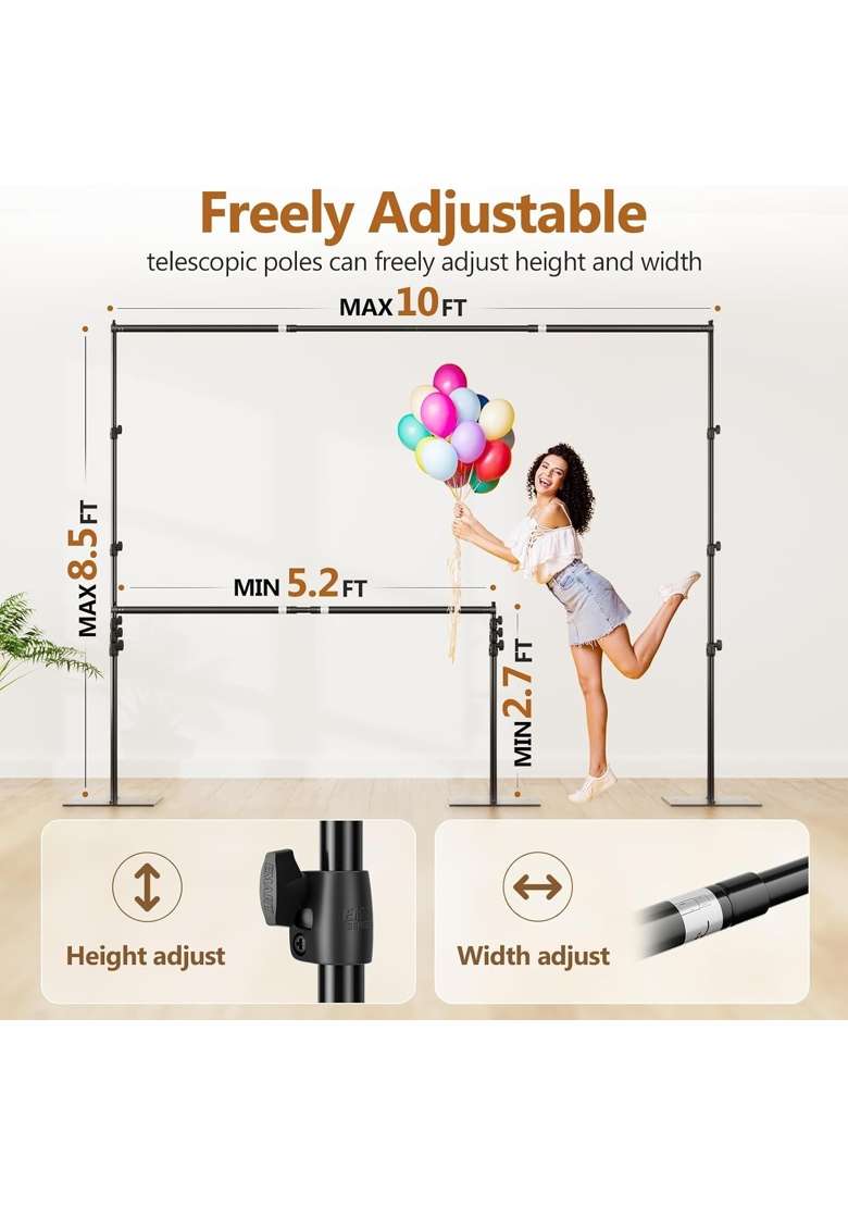 Emart Black Backdrop Stand Heavy Duty 8 Point 5x10ft Adjustable Pipe and Drape Stand - Indya
