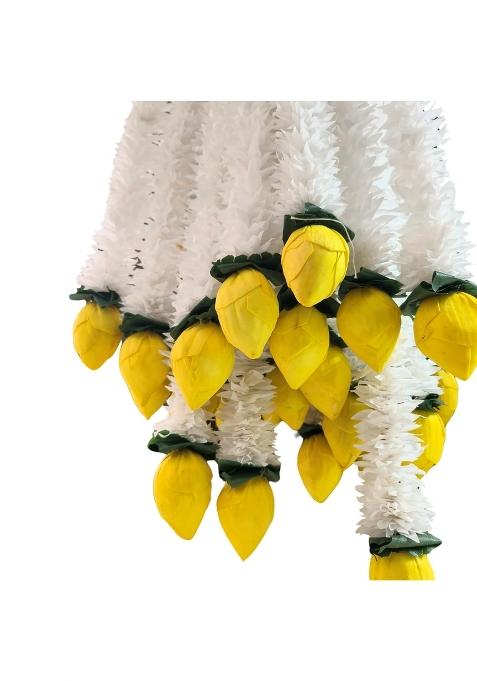 Style Speaks India 3 Feet Yellow Color Lotus Jasmine Garland with Leaves Ganesh Chaturthi Temple Holi Decor