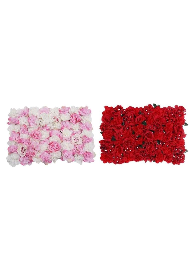 Merishopp Artificial Flower Plants Panels Background Wall Wedding Decor Hot Pink and Red - Indya