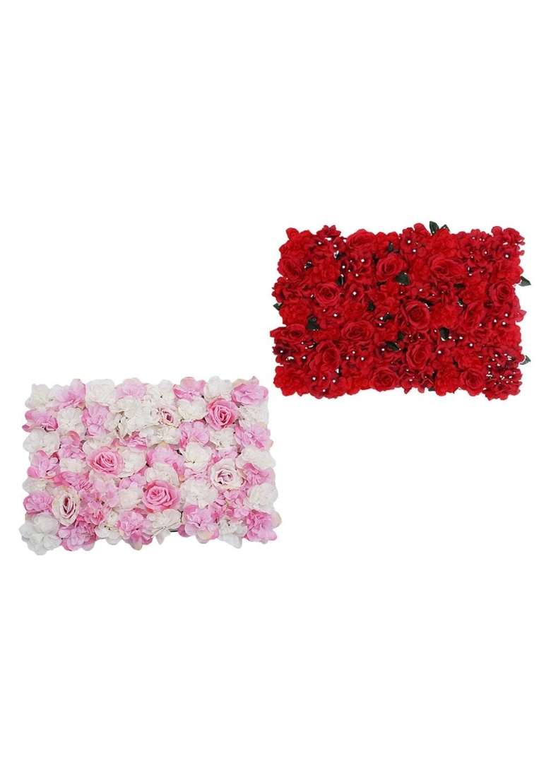 Merishopp Artificial Flower Plants Panels Background Wall Wedding Decor Hot Pink and Red - Indya