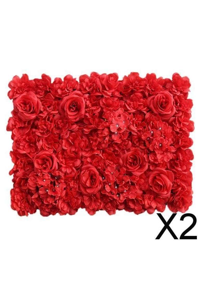Merishopp 2Xsilk Hydrangea Artificial Rose Flower Wall Wedding Background Red - Indya