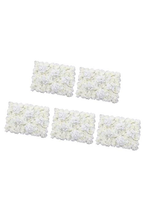 Merishopp 5 Pieces Artificial Rose Hydrangea Flower Wall Panels Wedding Decor Cream