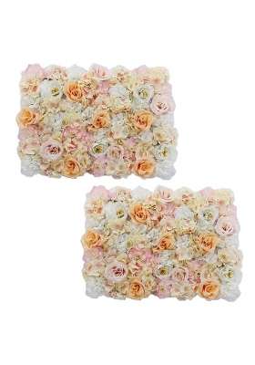 2Pieces Artificial Flower Wall Wedding Venue Flower Pillar Decor Champagne