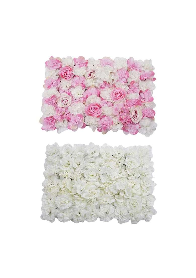 Merishopp 2Sets Artificial Flower Plants Panels Background Wall Wedding Decors - Indya