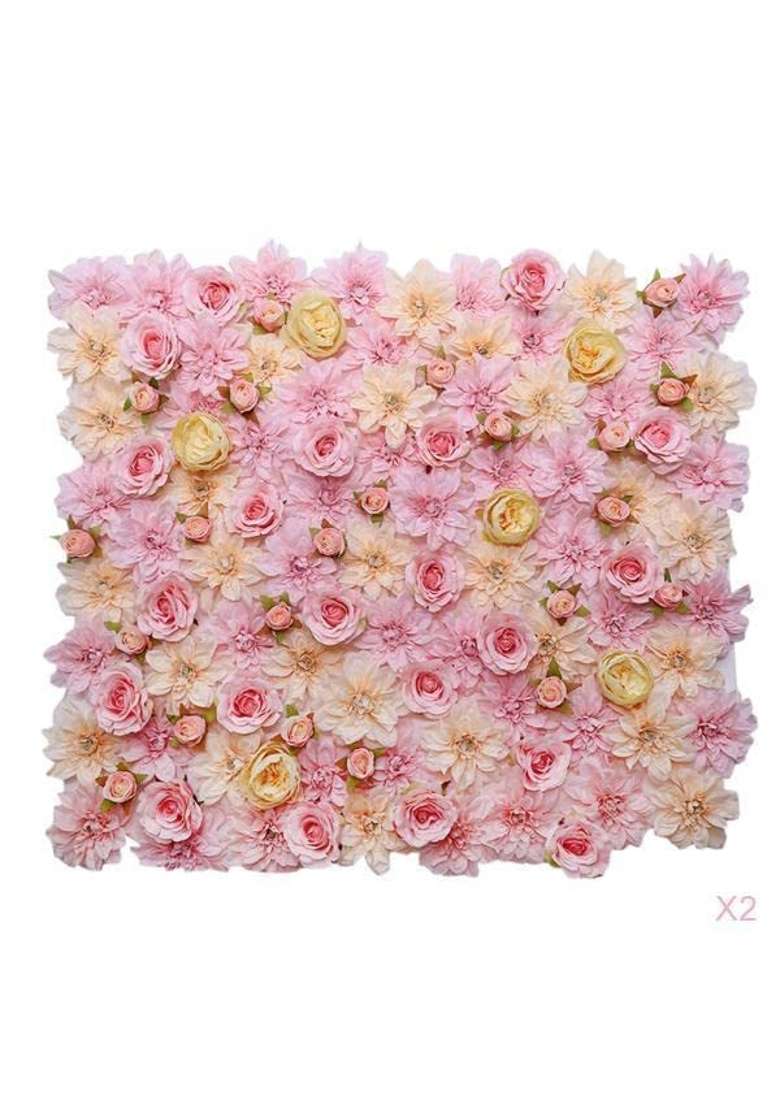 Merishopp 2 Pieces Artificial Flower Wall Panels Wedding Venue Decor Pink Champagne - Indya