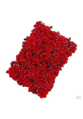 Merishopp 3X Artificial Flower Plants Panels Background Wall Wedding Decor Red