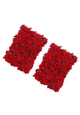Merishopp 2X Artificial Flower Wall Wedding Venue Flower Pillar Main Road Decor Red