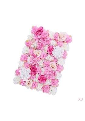 Merishopp 3 Pieces Artificial Flower Wall Panels Wedding Venue Decor Hot Pink