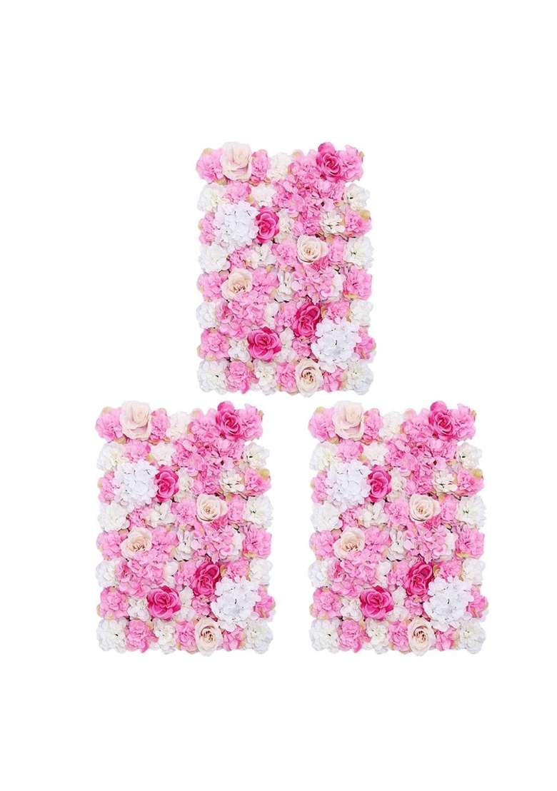 Merishopp 3 Pieces Artificial Flower Wall Panels Wedding Venue Decor Hot Pink - Indya
