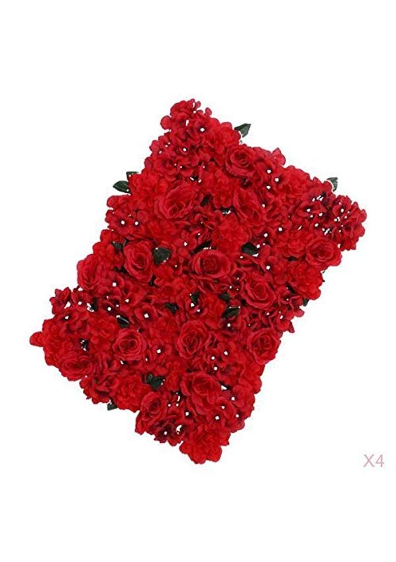 4Pcs Artificial Flower Wall Wedding Venue Flower Pillar Main Road Decor Red - Indya