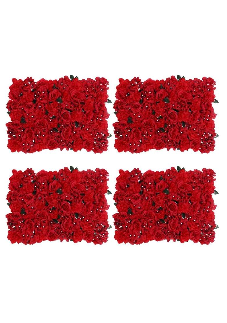 4Pcs Artificial Flower Wall Wedding Venue Flower Pillar Main Road Decor Red - Indya